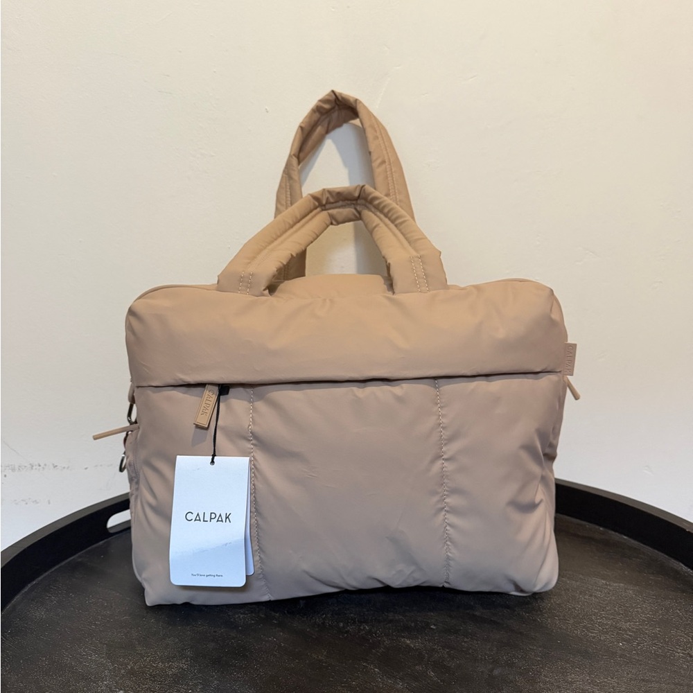 Calpak Tan Puffer Laptop Bag